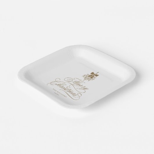 Goldene romantische Kalligrafie Frohe Weihnachtsfe Pappteller (Gewinkelt)