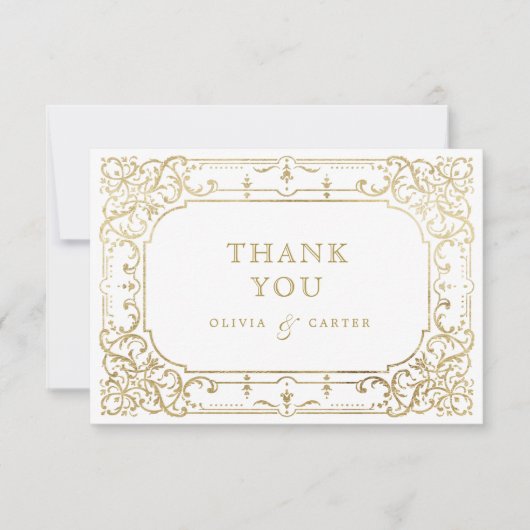 Goldene romantische verzierte Hochzeit Dankeskarte (Vorderseite)