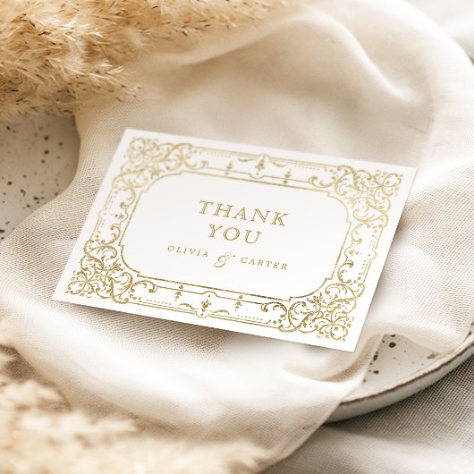 Goldene romantische verzierte Hochzeit Dankeskarte