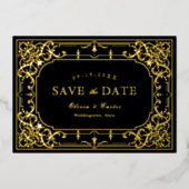 Goldene romantische verzierte Hochzeit Folieneinladung (Vorderseite)