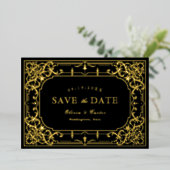 Goldene romantische verzierte Hochzeit Folieneinladung (Stehend vorne)