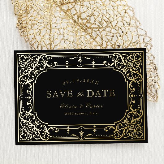 Goldene romantische verzierte Hochzeit Folieneinladung