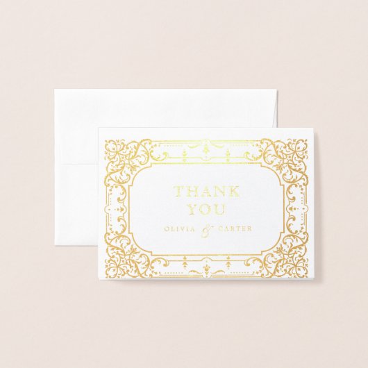 Goldene romantische verzierte Hochzeit Folienkarte (Vorderseite mit Umschlag)