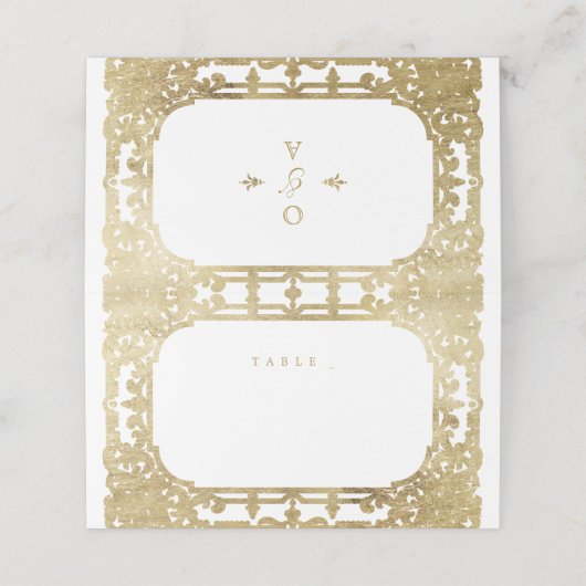 Goldene romantische verzierte Hochzeit Platzkarte (Außenseite Aufgefaltet)