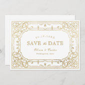 Goldene romantische verzierte Hochzeit Save The Date (Vorne/Hinten)