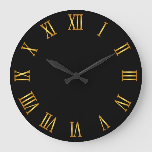 Goldene römische Zahlen schwarz Große Wanduhr (Vorderseite)