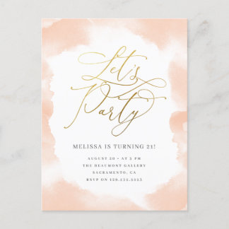 Goldene Rosa-Aquarellen-Geburtstagsparty Einladungspostkarte