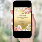 Goldene Rosa Blumen Luxus 50. Hochzeitstag Einladung
