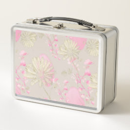 Goldene rosa Blumen Metall-Lunchbox Metall Brotdose