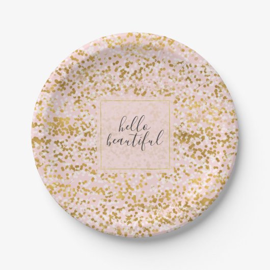 Goldene Rosa Confetti Pappteller (Vorderseite)