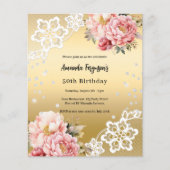 Goldene Rosa Flora 50. Geburtstagseinladung (Vorderseite)