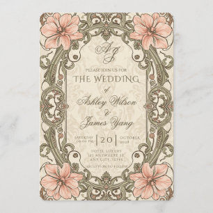 Goldene rosa florale botanische Hochzeitseinladung Einladung