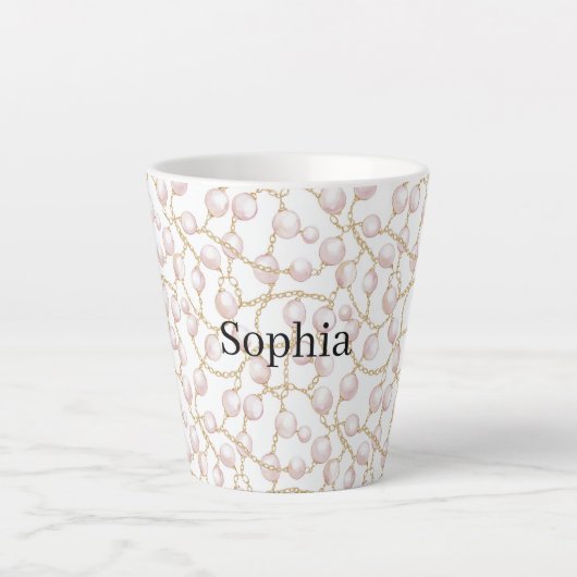 Goldene rosa glamouröse Perlen Milchtasse (Vorderseite)