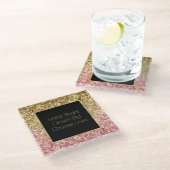 Goldene Rosa Glitzy Glitzer Sparkle Glasuntersetzer (Schrägansicht)