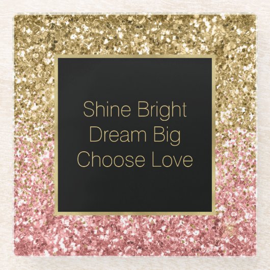 Goldene Rosa Glitzy Glitzer Sparkle Glasuntersetzer (Vorderseite)