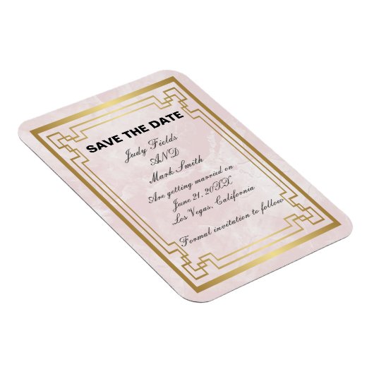 Goldene rosa Marmorhochzeit speichert das Datum Magnet (Rechte Seite)