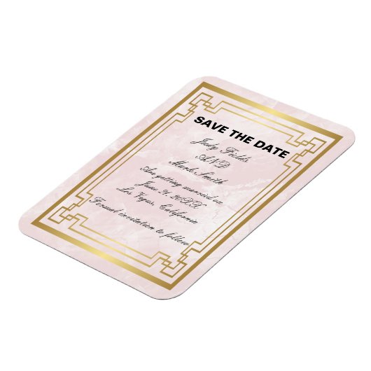 Goldene rosa Marmorhochzeit speichert das Datum Magnet (Linke Seite)