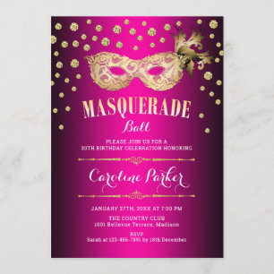 Goldene Rosa-Masquerall-Ball Geburtstagsparty Einladung