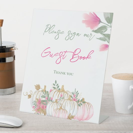 Goldene Rosa Pumpkin Gästebuch Kinderdusche Sockelschild (In Situ)
