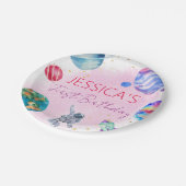 Goldene Rosa-Raketenschiff Planet Pappteller (Schrägansicht)