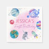 Goldene Rosa-Raketenschiff Planet Serviette (Vorderseite)