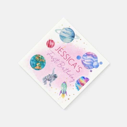 Goldene Rosa-Raketenschiff Planet Serviette (Ecke)