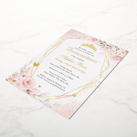 Goldene Rosa Schmetterling Folieneinladung (Gedreht)