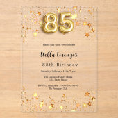 Goldene rosa Sterne zum 85. Geburtstag klar Acryleinladungen (Vorderseite)