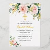 Goldene Rosa Wasserfarbe Blumenzwiebeln Taufe Folieneinladung (Vorderseite)