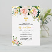 Goldene Rosa Wasserfarbe Blumenzwiebeln Taufe Folieneinladung (Stehend vorne)