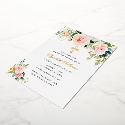 Goldene Rosa Wasserfarbe Blumenzwiebeln Taufe Folieneinladung (Gedreht)