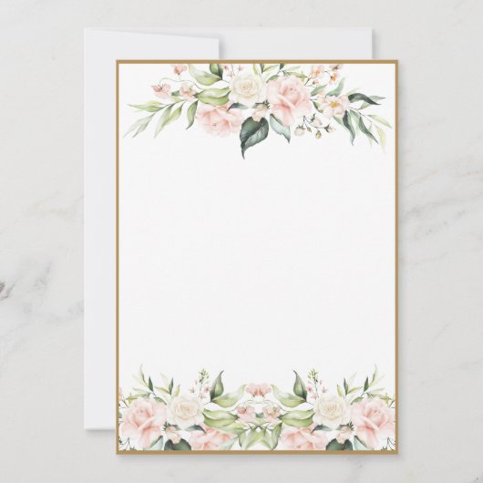 Goldene Rosa Wasserfarben Romantische Blumenhochze Einladung (Rückseite)