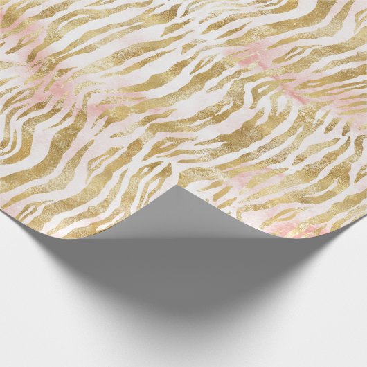 Goldene Rosa Zebra Print Geschenkpapier (Ecke)