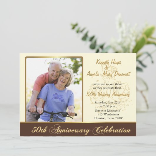 Goldene Rose - 50. Hochzeitstag - Einladung (Stehend Vorderseite)