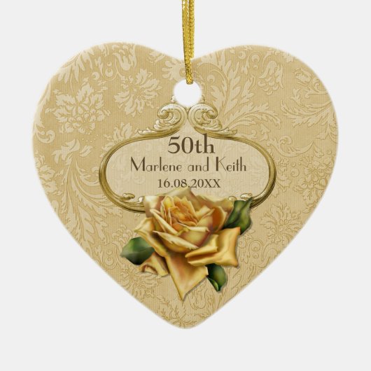 Goldene Rose 50. Hochzeitstag Keramikornament (Vorne)