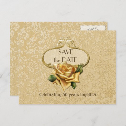 Goldene Rose 50 Jahre Jubiläum Save the Date Ankündigungspostkarte (Vorne/Hinten)