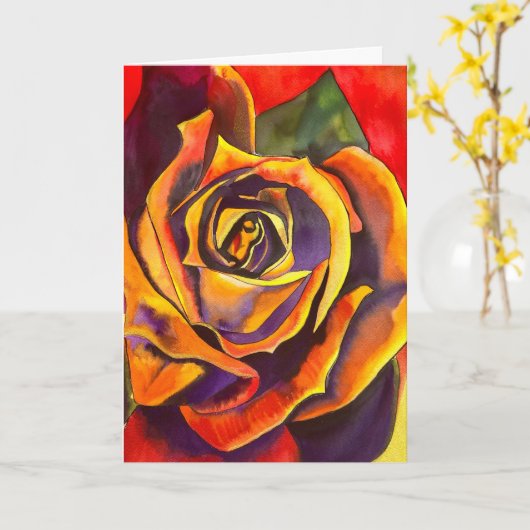 Goldene Rose Aquarellkunst Karte (Gelbe Blume)