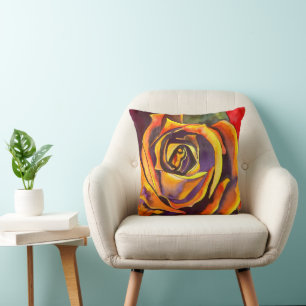 Goldene Rose Aquarellkunst Kissen