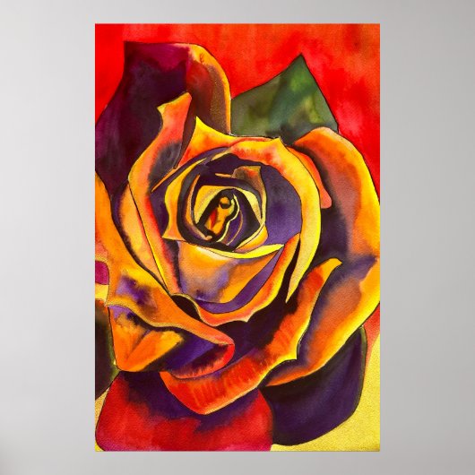 Goldene Rose Aquarellkunst Poster (Vorne)