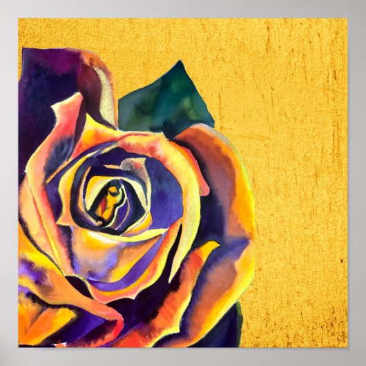Goldene Rose Aquarellkunst Poster (Vorne)