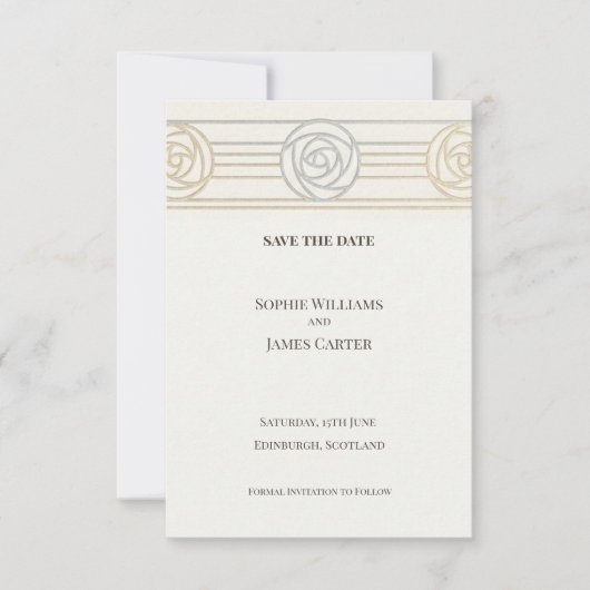 Goldene Rose Art Deco Save The Date (Vorderseite)