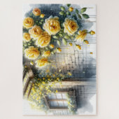 Goldene Rose auf der Rustikalen Steinmauer Hütte Puzzle (Vertikal)