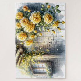 Goldene Rose auf der Rustikalen Steinmauer Hütte Puzzle