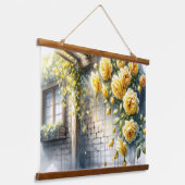 Goldene Rose auf der Rustikalen Steinmauer Hütte Wandteppich Mit Holzrahmen (Gewinkelt)