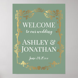 Goldene Rose auf Grünen Hochzeitsempfang Poster