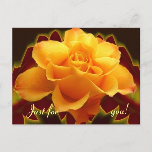 Goldene Rose auf stilisierten Blättern Postkarte (Vorderseite)
