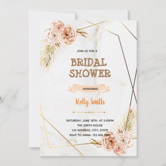 Goldene Rose aus Marmor Einladung (Vorderseite)