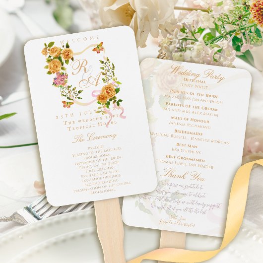 Goldene Rose Band Monogramm Hochzeit Fächer