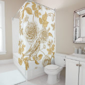 Goldene Rose, Blume, Blätter und Beeren von Hunden Duschvorhang (Beispiel)