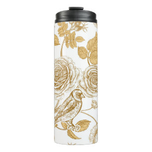 Goldene Rose, Blume, Blätter und Beeren von Hunden Thermosbecher